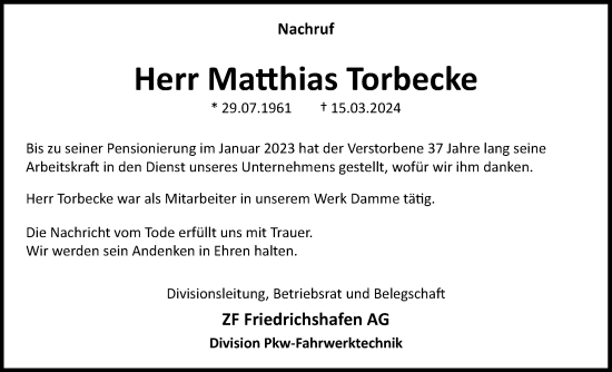 Anzeige von Matthias Torbecke von OM-Medien