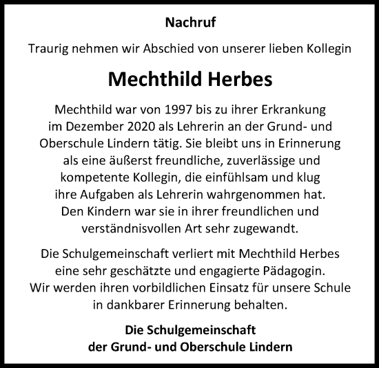Anzeige von Mechthild Herbes von OM-Medien