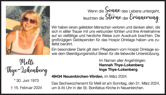 Anzeige von Melli Thye-Lokenberg von OM-Medien
