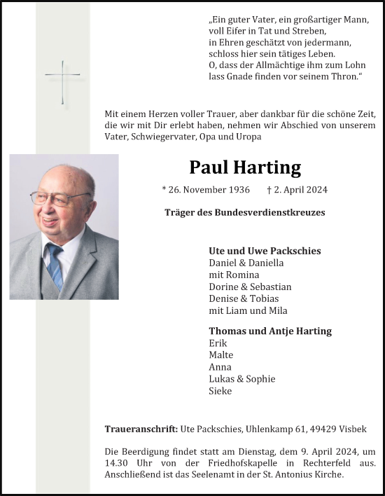 Anzeige von Paul Harting von OM-Medien