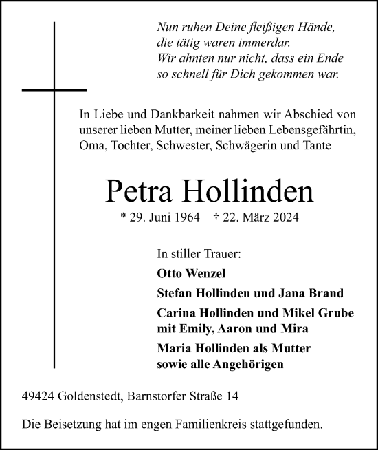 Anzeige von Petra Hollinden von OM-Medien