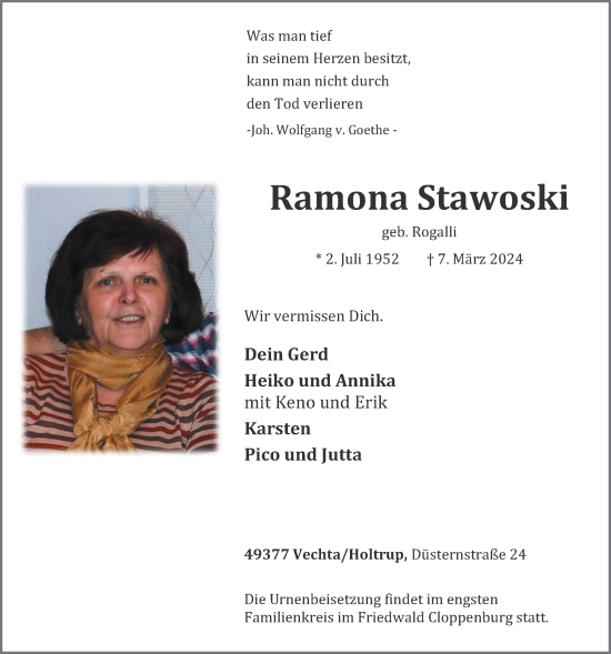 Anzeige von Ramona Stawoski von OM-Medien