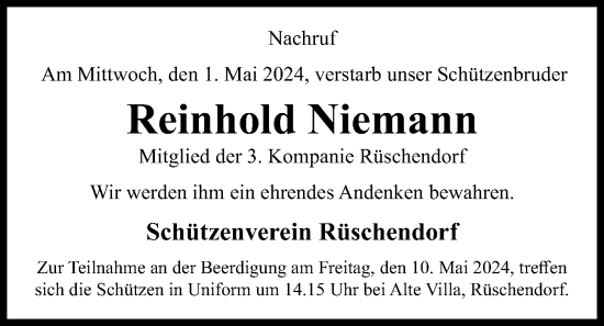 Anzeige von Reinhold Niemann von OM-Medien