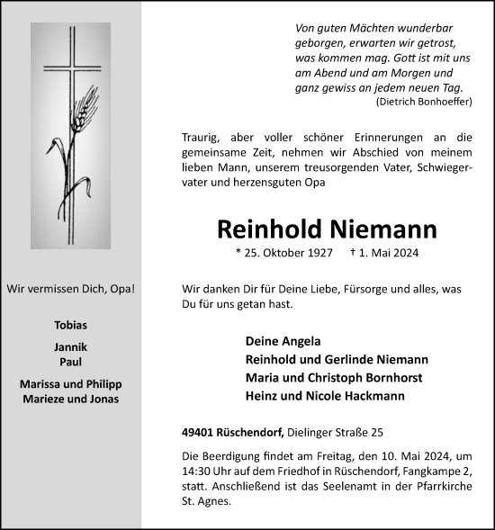 Anzeige von Reinhold Niemann von OM-Medien