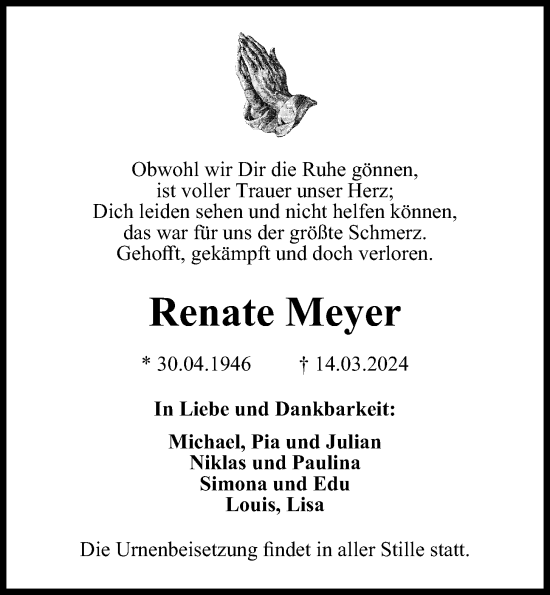 Anzeige von Renate Meyer von OM-Medien