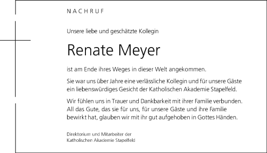 Anzeige von Renate Meyer von OM-Medien