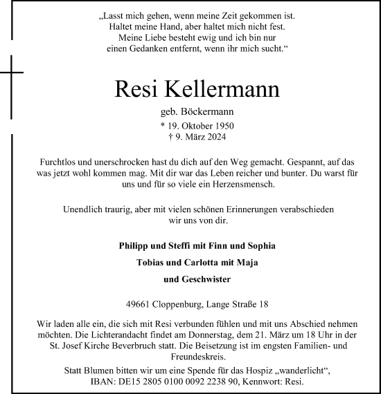 Anzeige von Resi Kellermann von OM-Medien