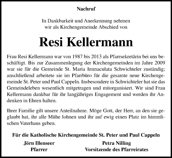 Anzeige von Resi Kellermann von OM-Medien