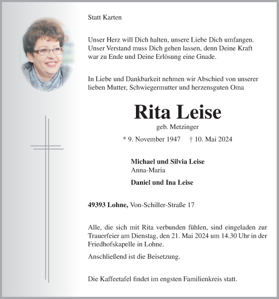 Anzeige von Rita Leise von OM-Medien