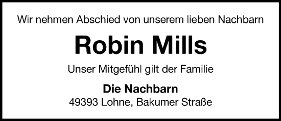 Anzeige von Robin Mills von OM-Medien