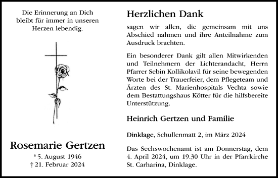 Anzeige von Rosemarie Gertzen von OM-Medien