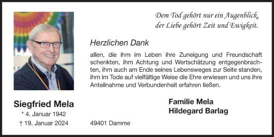 Anzeige von Siegfried Mela von OM-Medien