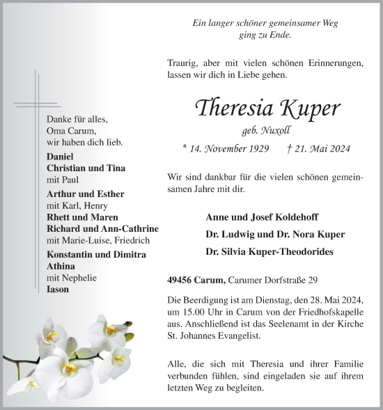 Anzeige von Theresia Kuper von OM-Medien