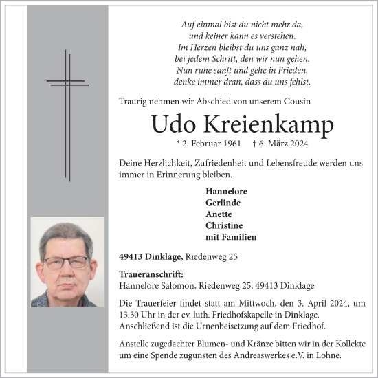 Anzeige von Udo Kreienkamp von OM-Medien