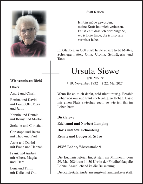 Anzeige von Ursula Siewe von OM-Medien