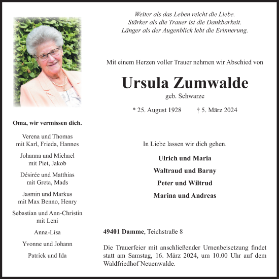 Anzeige von Ursula Zumwalde von OM-Medien
