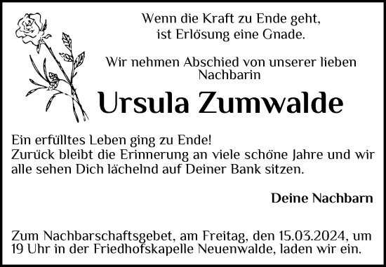Anzeige von Ursula Zumwalde von OM-Medien
