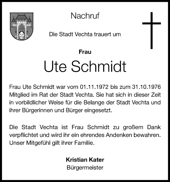 Anzeige von Ute Schmidt von OM-Medien