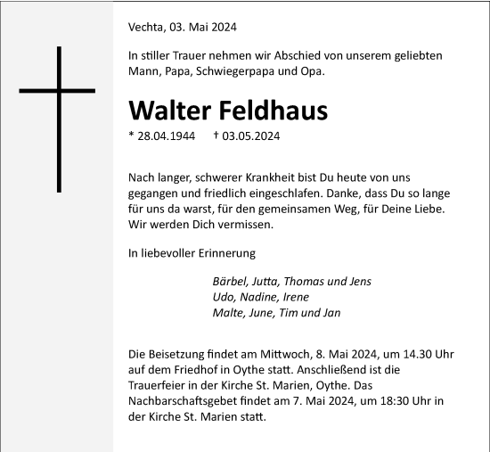 Anzeige von Walter Feldhaus von OM-Medien