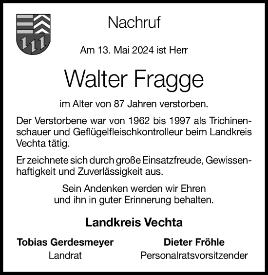 Anzeige von Walter Fragge von OM-Medien