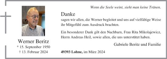 Anzeige von Werner Beritz von OM-Medien