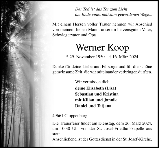 Anzeige von Werner Koop von OM-Medien