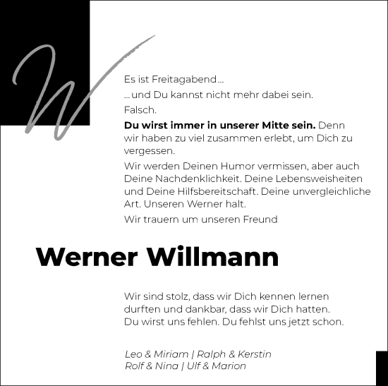 Anzeige von Werner Willmann von OM-Medien