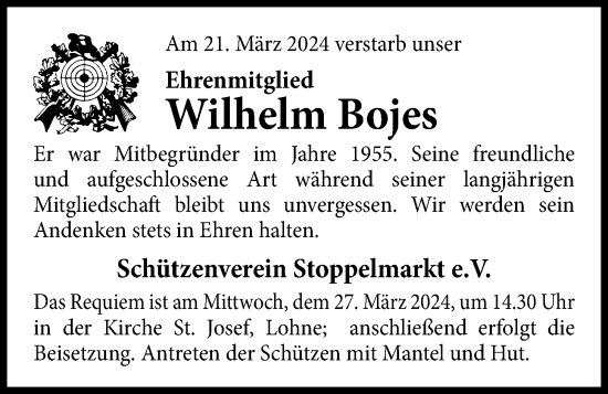 Anzeige von Wilhelm Bojes von OM-Medien
