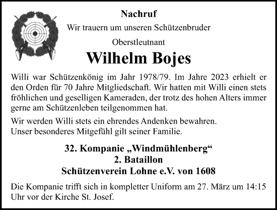 Anzeige von Wilhelm Bojes von OM-Medien