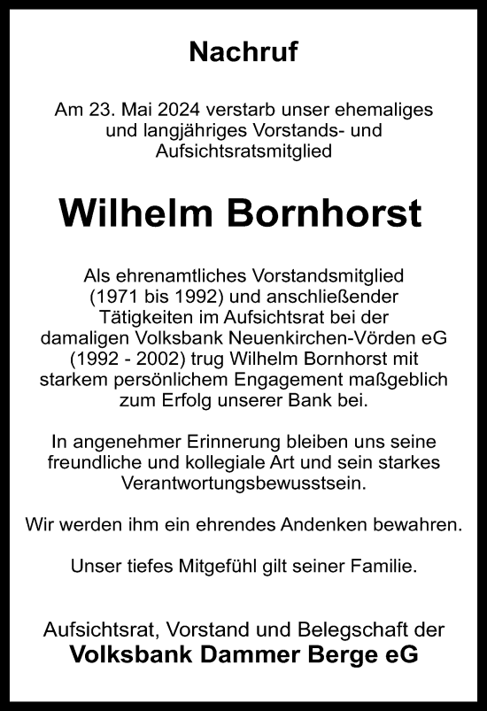 Anzeige von Wilhelm Bornhorst von OM-Medien