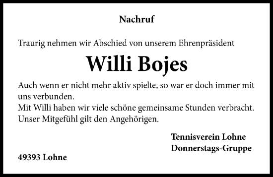 Anzeige von Willi Bojes von OM-Medien