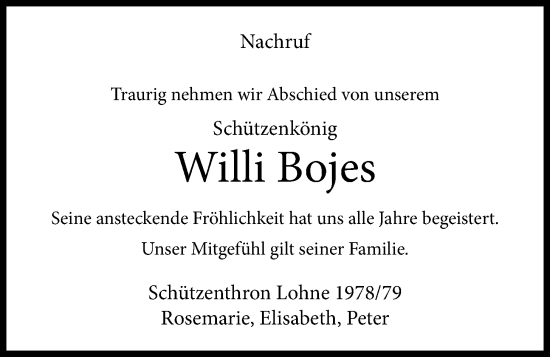 Anzeige von Willi Bojes von OM-Medien