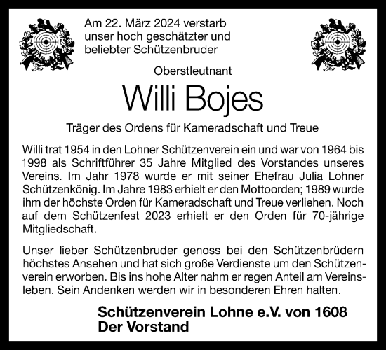 Anzeige von Willi Bojes von OM-Medien