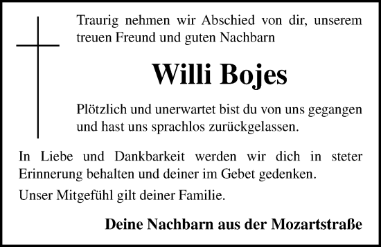 Anzeige von Willi Bojes von OM-Medien
