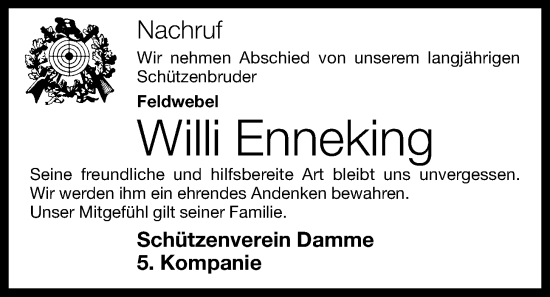 Anzeige von Willi Enneking von OM-Medien