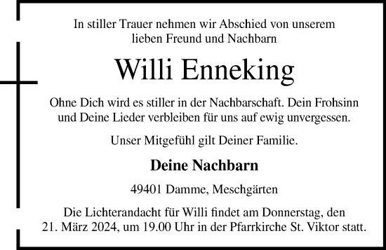 Anzeige von Willi Enneking von OM-Medien