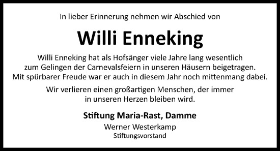 Anzeige von Willi Enneking von OM-Medien