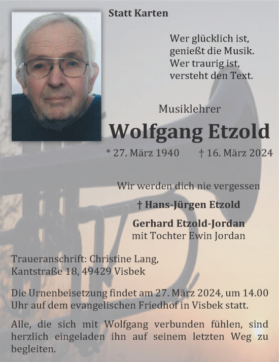 Anzeige von Wolfgang Etzold von OM-Medien