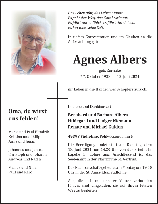 Anzeige von Agnes Albers von OM-Medien