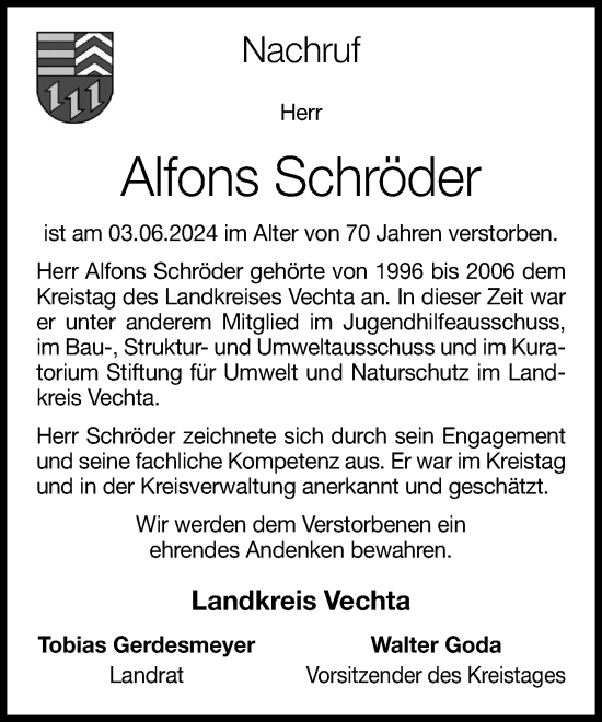 Anzeige von Alfons Schröder von OM-Medien