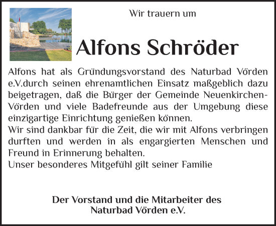 Anzeige von Alfons Schröder von OM-Medien