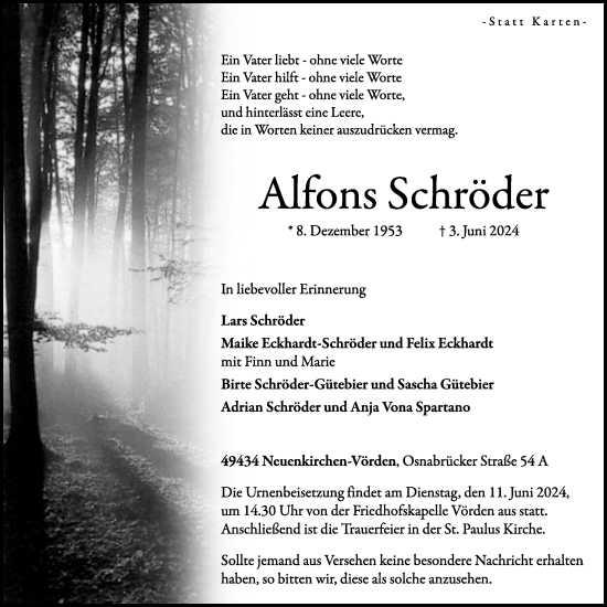 Anzeige von Alfons Schröder von OM-Medien