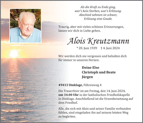 Anzeige von Alois Kreutzmann von OM-Medien