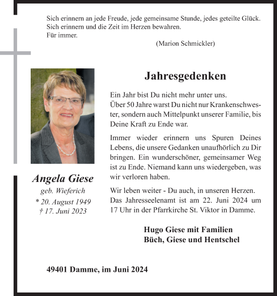 Anzeige von Angela Giese von OM-Medien
