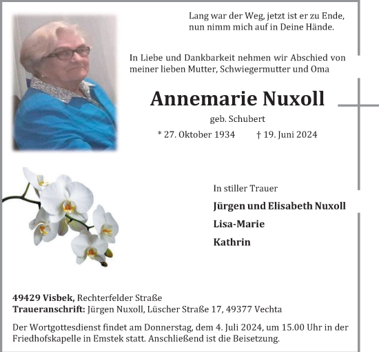 Anzeige von Annemarie Nuxoll von OM-Medien