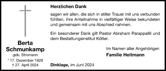 Anzeige von Berta Schmunkamp von OM-Medien