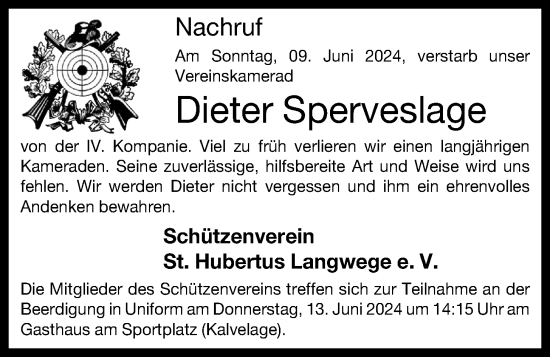 Anzeige von Dieter Sperveslage von OM-Medien