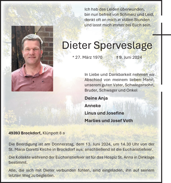 Anzeige von Dieter Sperveslage von OM-Medien