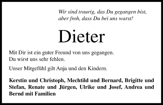 Anzeige von Dieter Sperveslage von OM-Medien