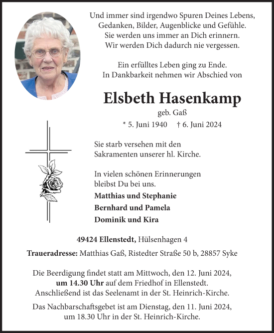 Anzeige von Elsbeth Hasenkamp von OM-Medien